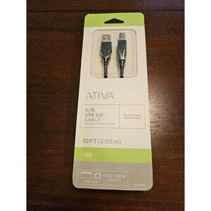 Ativa‎ USB 2.0 A/B Data Cable 16' Black, For Hi-Speed USB Devices, Item 828-645